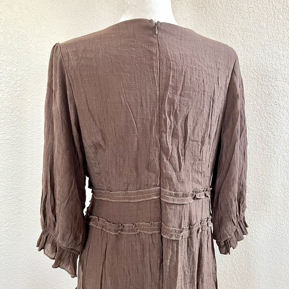 Mikarose The Charlie Large Tiered Midi Dress Brown Prairie V Neck Cottagecore - Picture 8 of 16